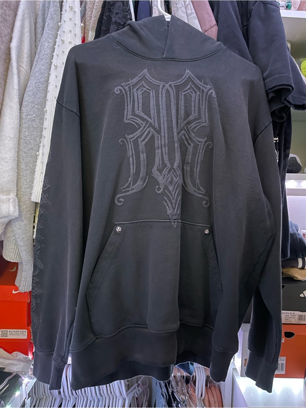 Rock Revival Black Hooded Pullover with Subtle Script Graphic